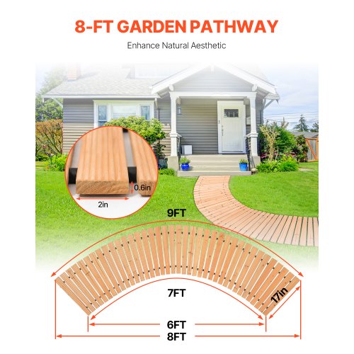 8 ft L x 17 in W Curved Wooden Garden Pathway Roll Out Garden Walkway ...