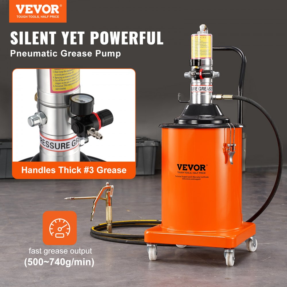 VEVOR Grease Pump, 20L 5 Gallon Capacity, Air Operated Grease Pump with ...