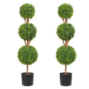 VEVOR Artificial Topiaries Boxwood Trees, 48 inch Tall (2 Pieces), 3 ...