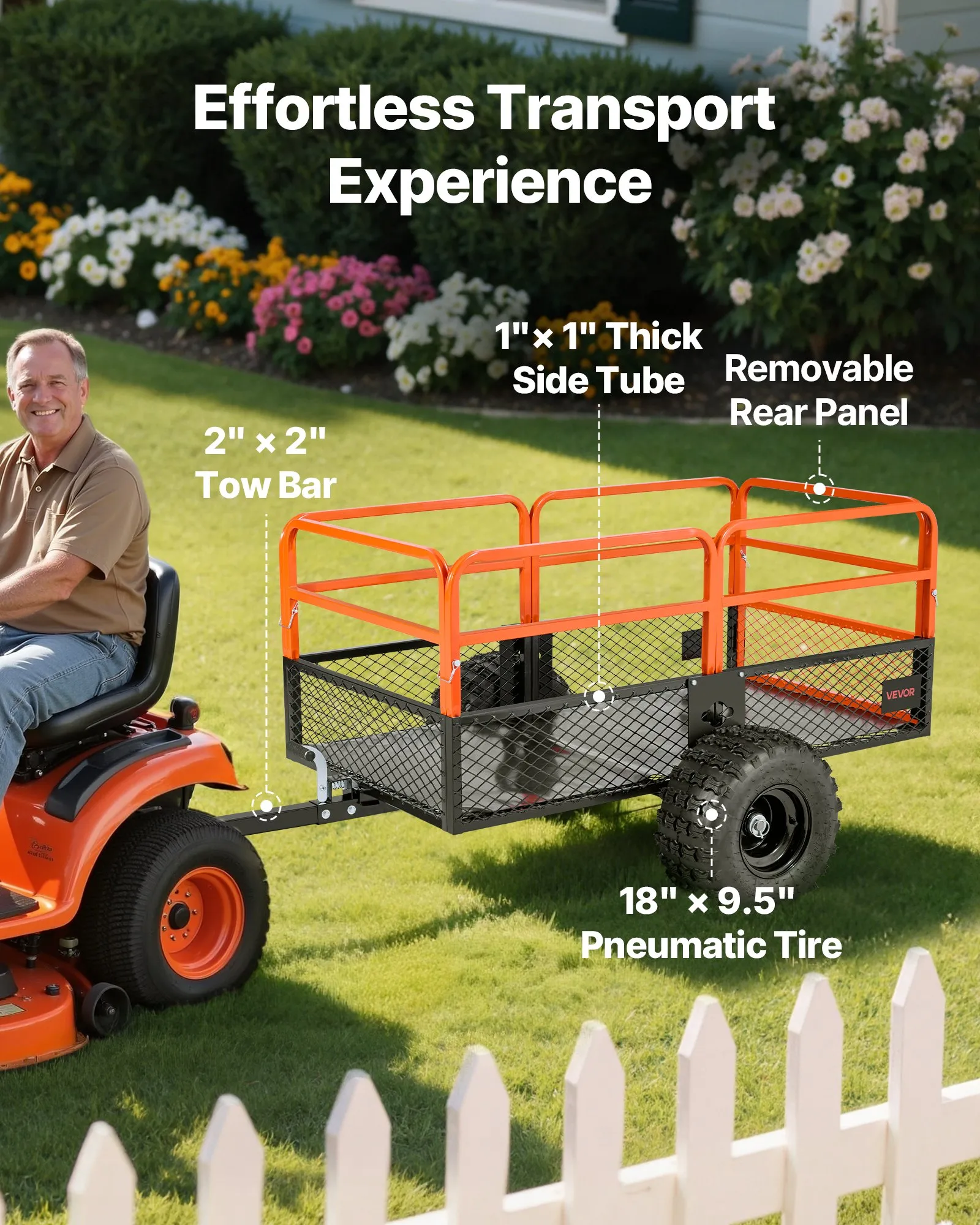 Removable Rear Panel VEVOR Garden Trailer Dump Cart – 1800 lbs, 28 Cu. Ft Steel