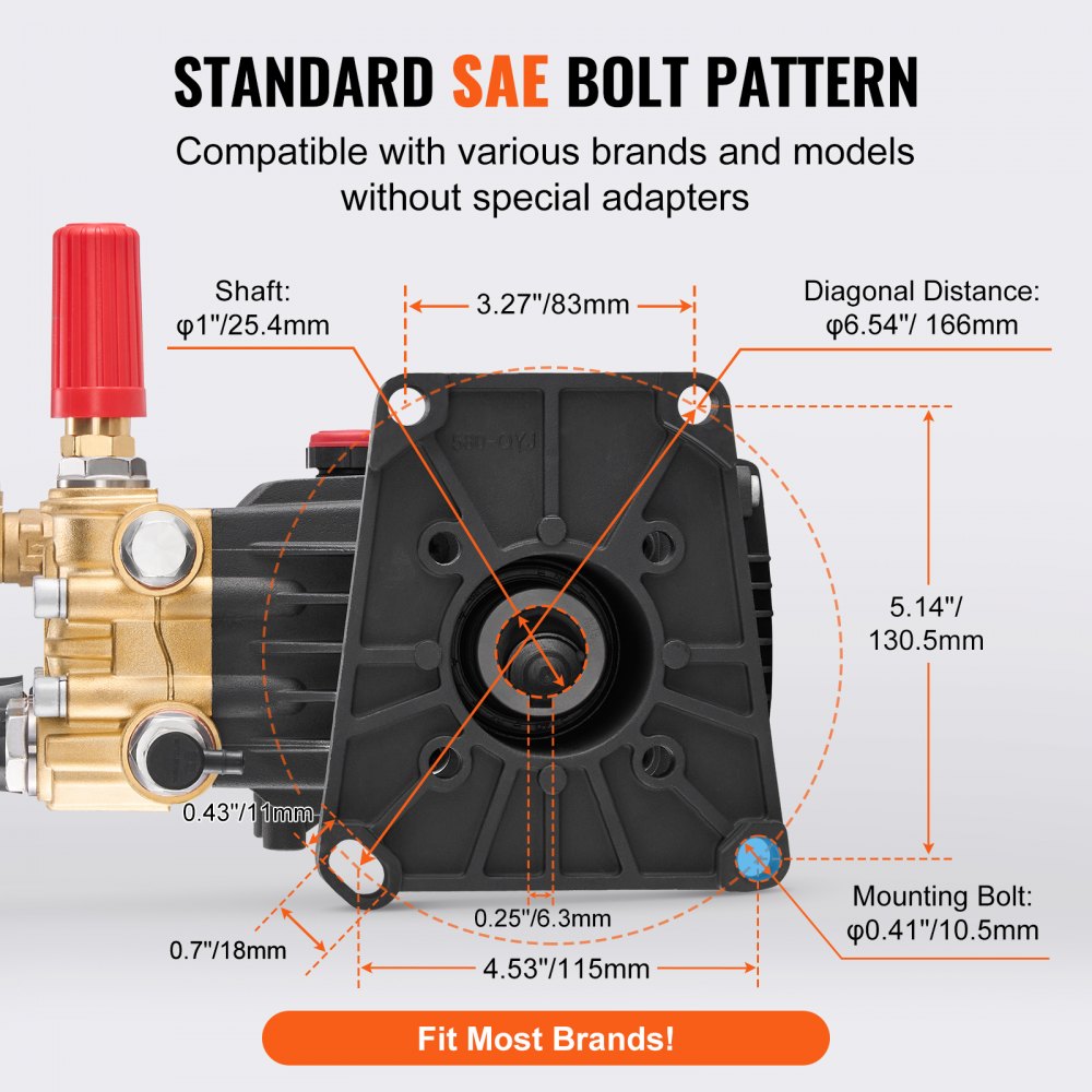 High Pressure Water Pump, 4400 Psi,4 Gpm – 1 Shaft Horizontal Plunger Power Washer Parts Pump Replacement Compatible Simpson Ryobi Subaru Craftsman
