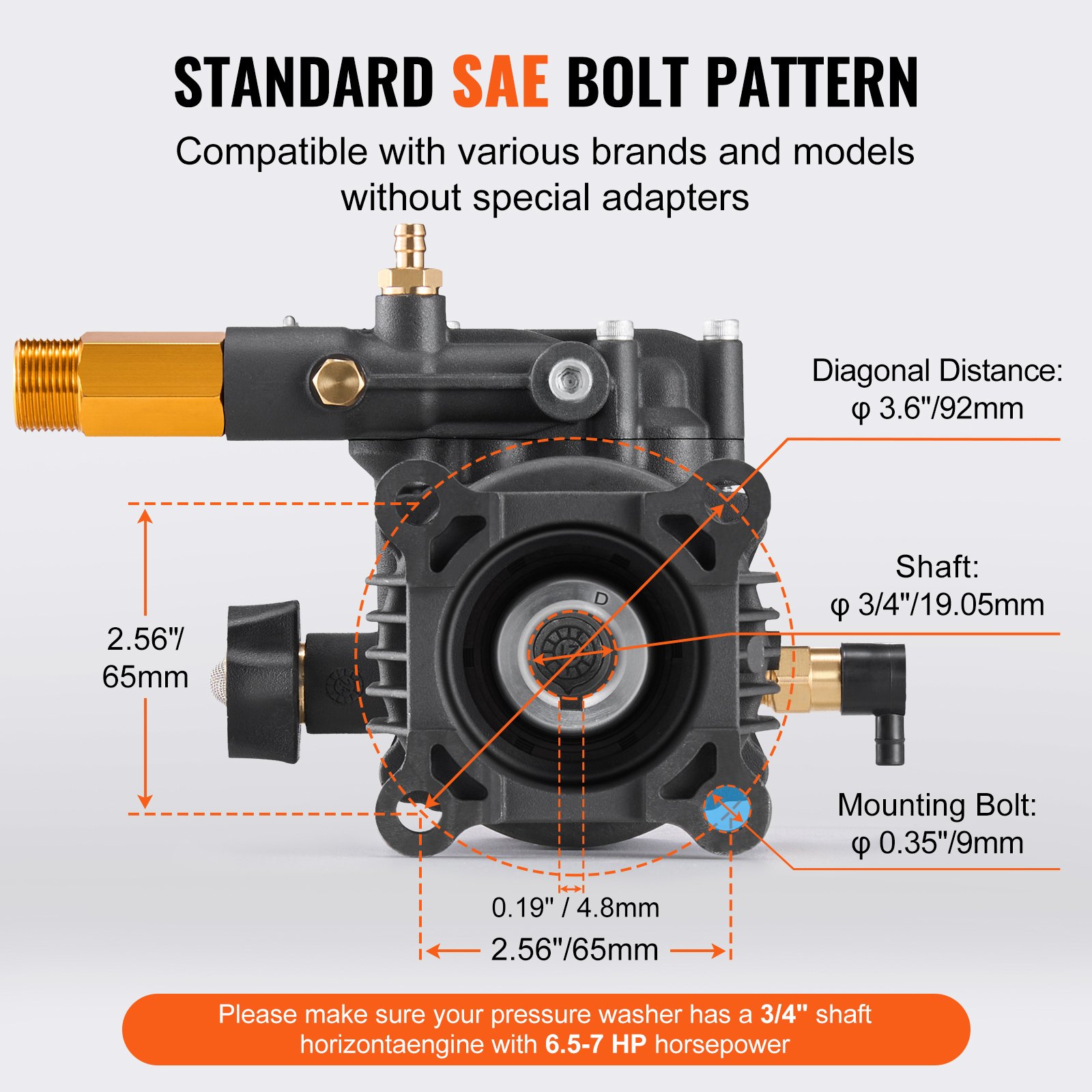 VEVOR Pressure Washer Pump, 3/4" Shaft Horizontal, 3500 PSI, 2.5GPM ...