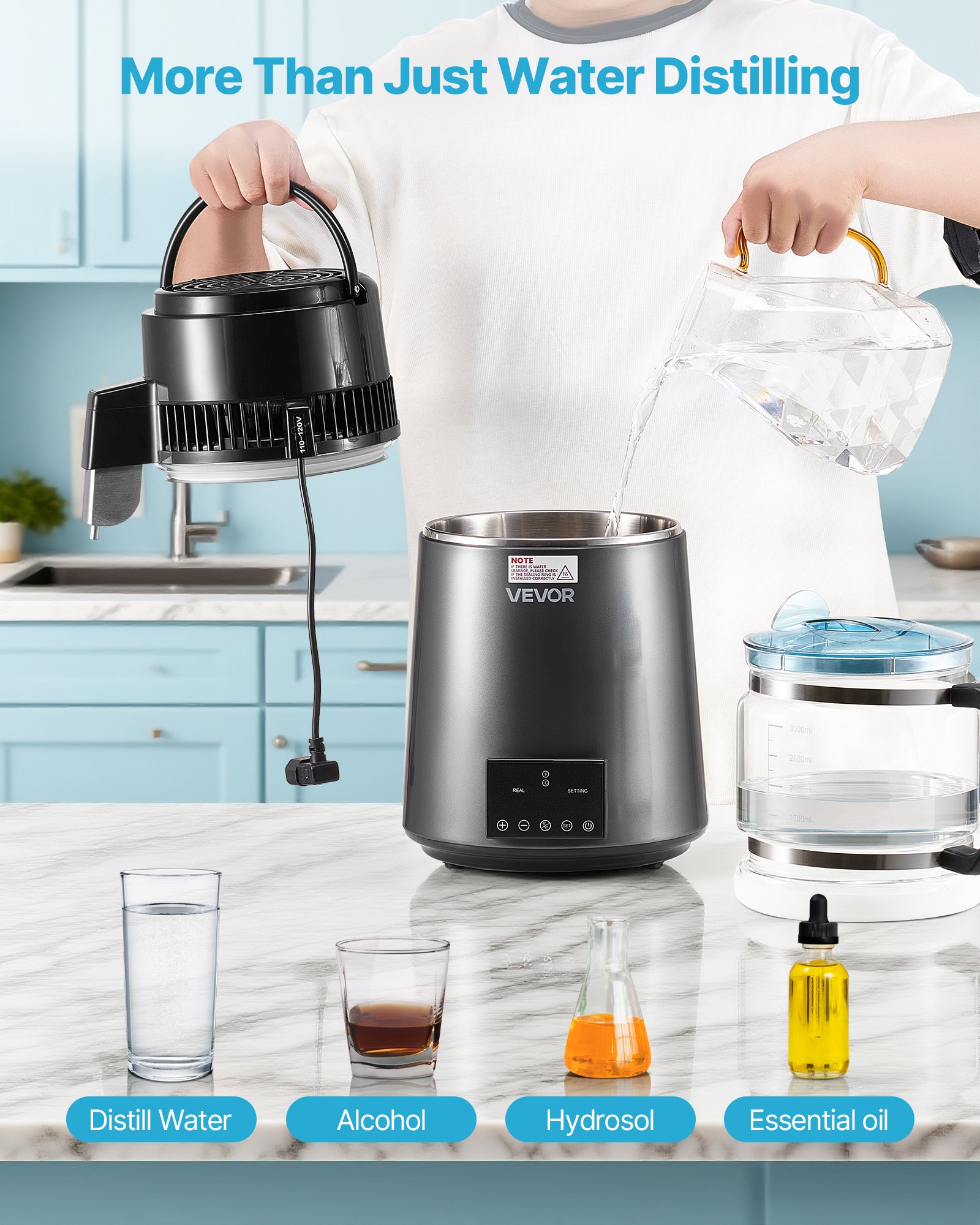 VEVOR Water Distiller for Home – 750W, 4L 1.1 Gal, 0.3GAL/1L