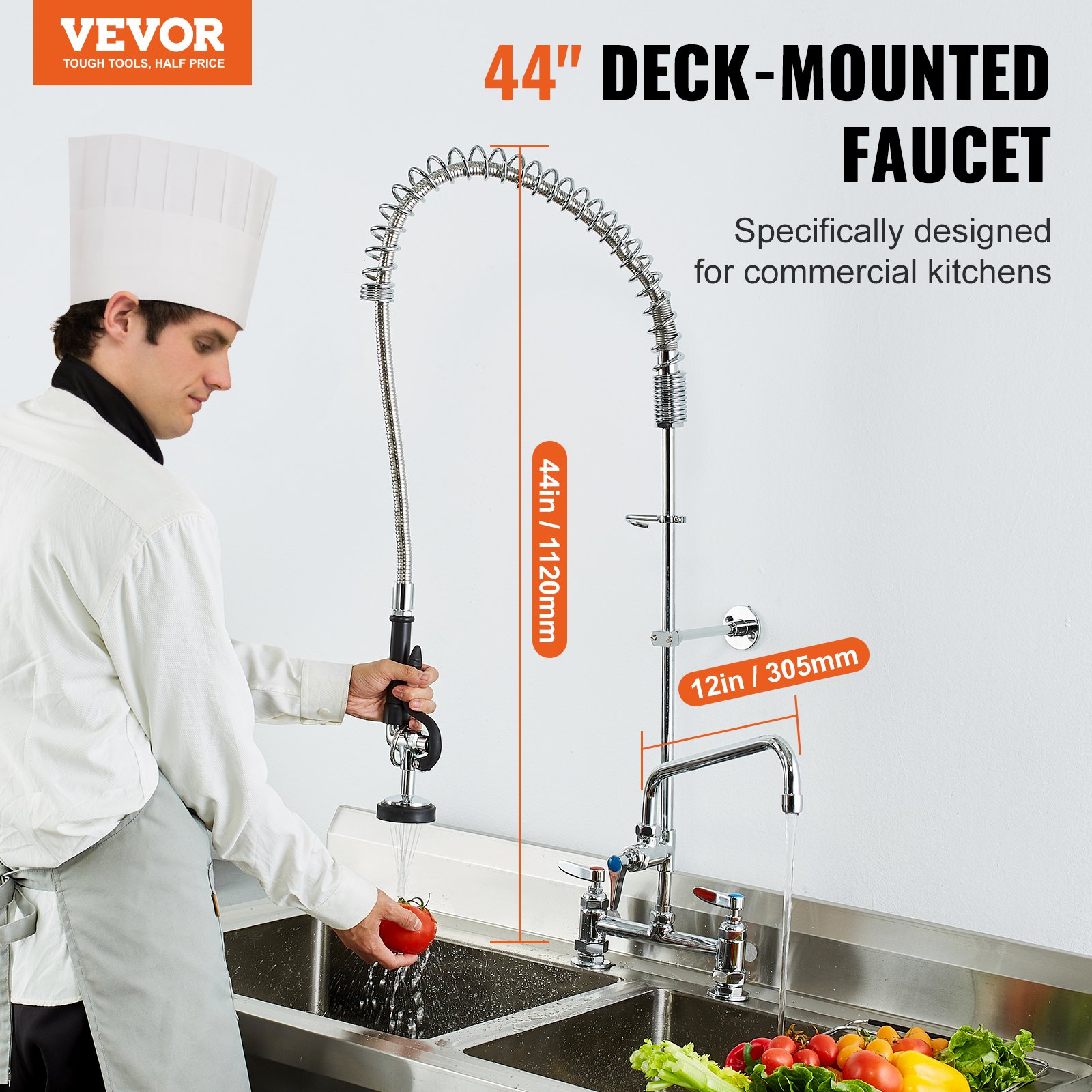 Kitchen Rinse Faucet VEVOR Commercial Faucet with Pre-Rinse Sprayer, 44