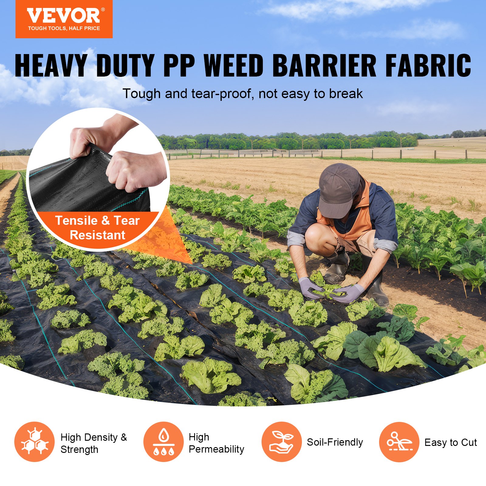 VEVOR Weed Barrier Landscape Fabric, 6.5*330FT Heavy Duty Garden Weed