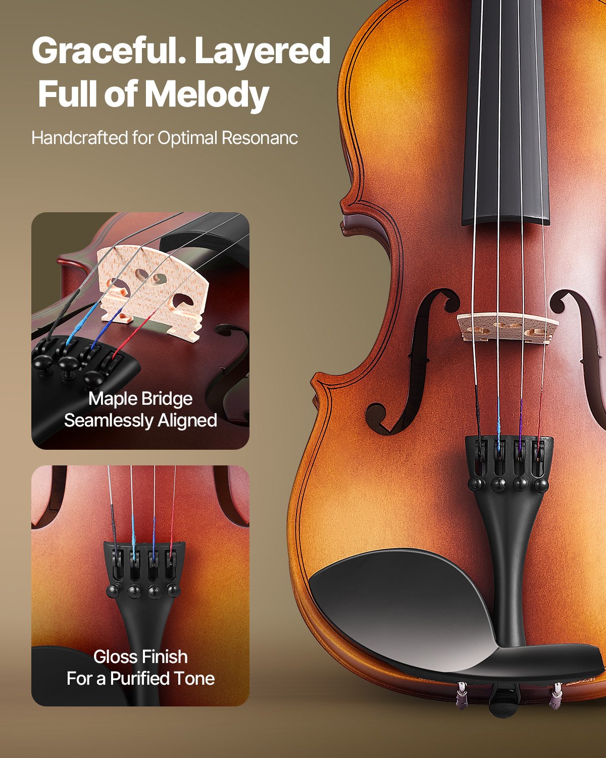 Violin 4/4 Full Size For Adults, Violin Fiddle Set For Beginners Student With Hard Case, Rosin, Bow, Shoulder Rest, Bridge, Tuner And Extra Strings, Professional Solidwood Instruments  (Black)