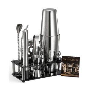 14-Piece Stainless Steel Cocktail Shaker Set - Complete Home Bar Kit With Boston Shaker, Jigger, Strainer, Spoon & More