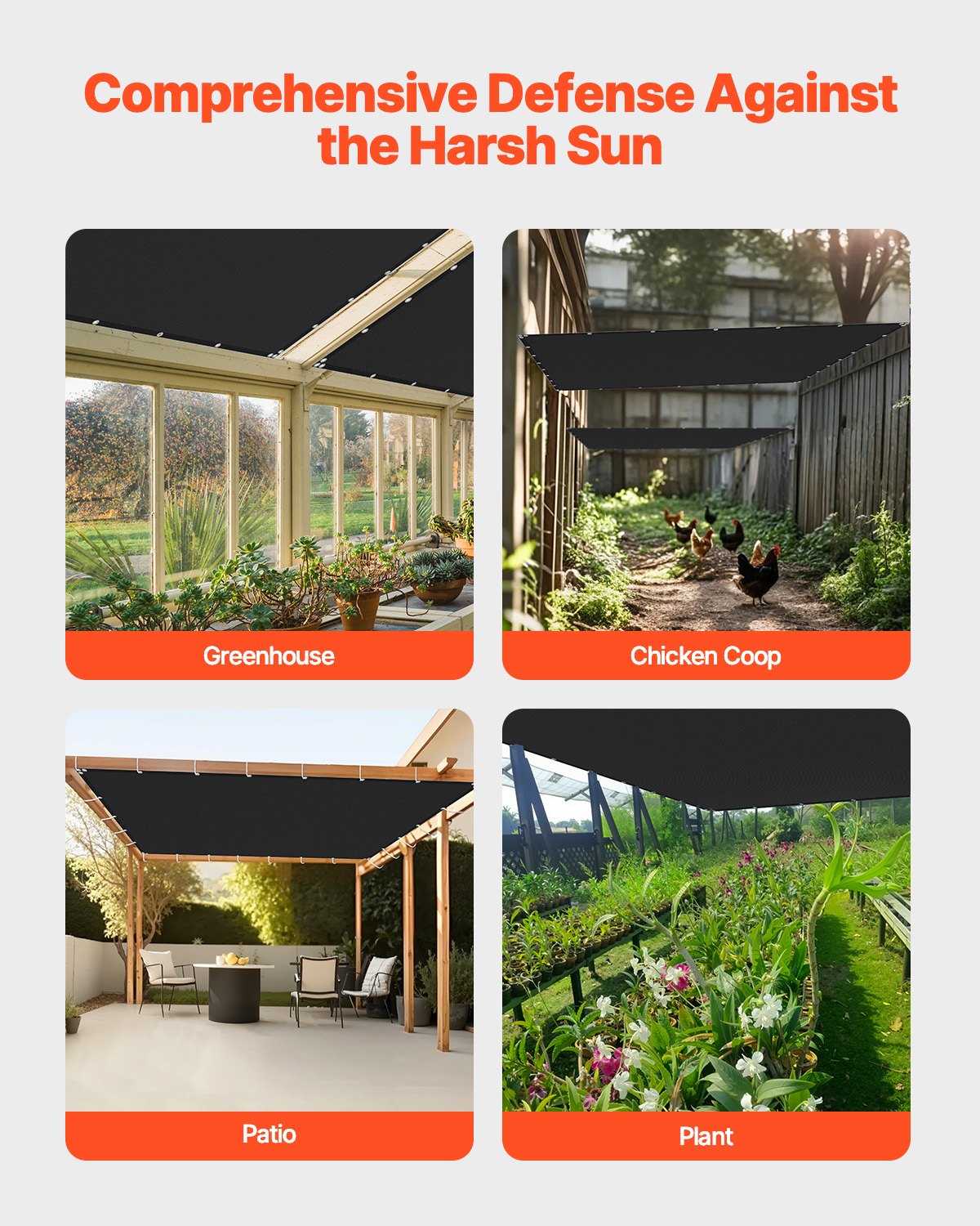 VEVOR 10x10 Shade Cloth – 90% Sun Block, 10 x 10 ft, 140 GSM