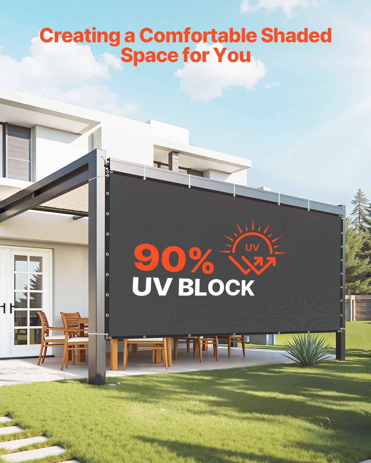 90% Sun Shade Cloth Privacy Screen – HDPE Mesh For Patio, Pergola, Deck, Balcony – Rectangle, UV & Weather Resistant