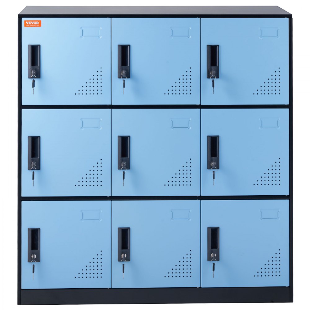 9 Unit Storage Locker VEVOR Metal Locker for Employees, 9 Doors Storage Cabinet with Card ...