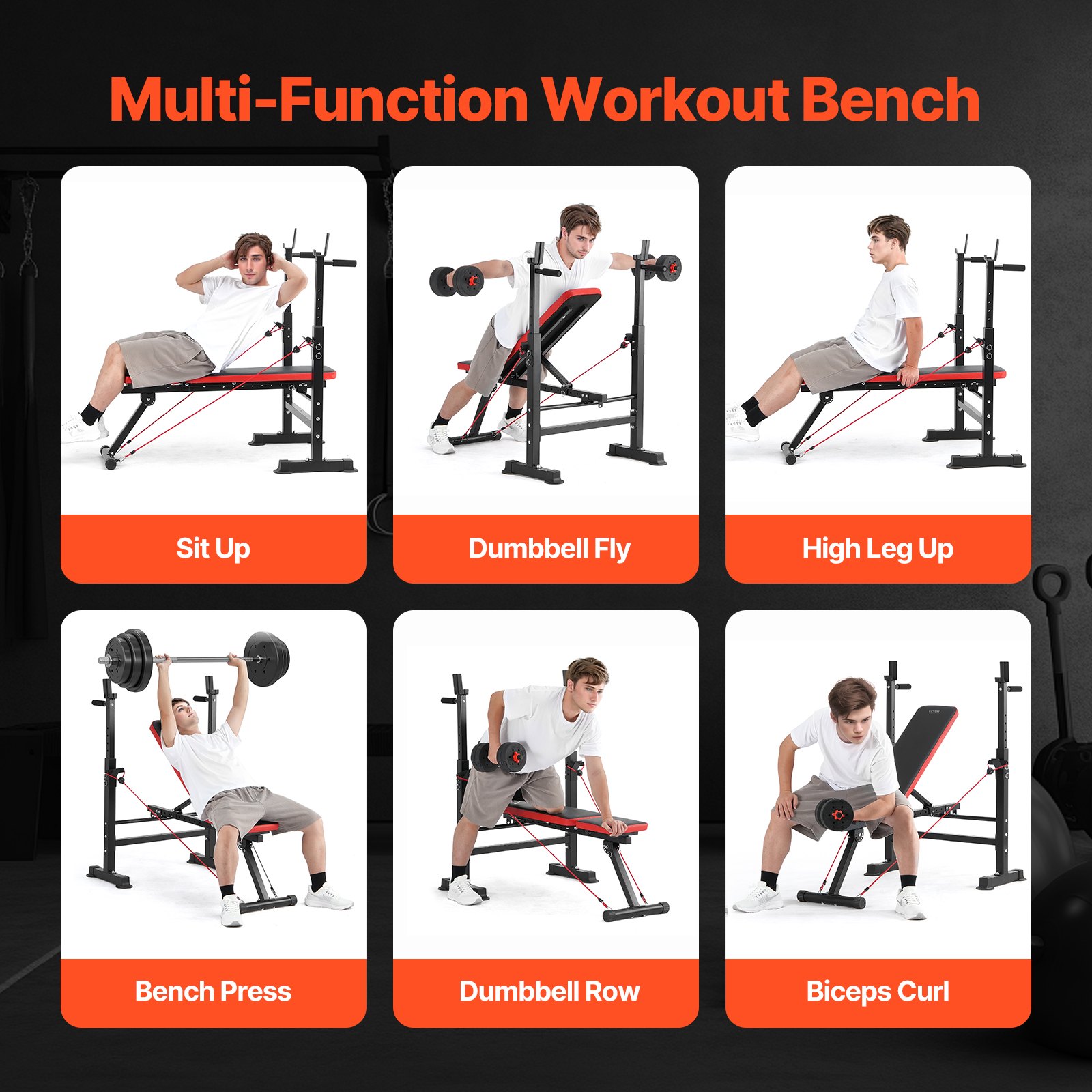 VEVOR 6-in-1 Weight Bench Set, 600lbs Adjustable Workout Bench Press ...