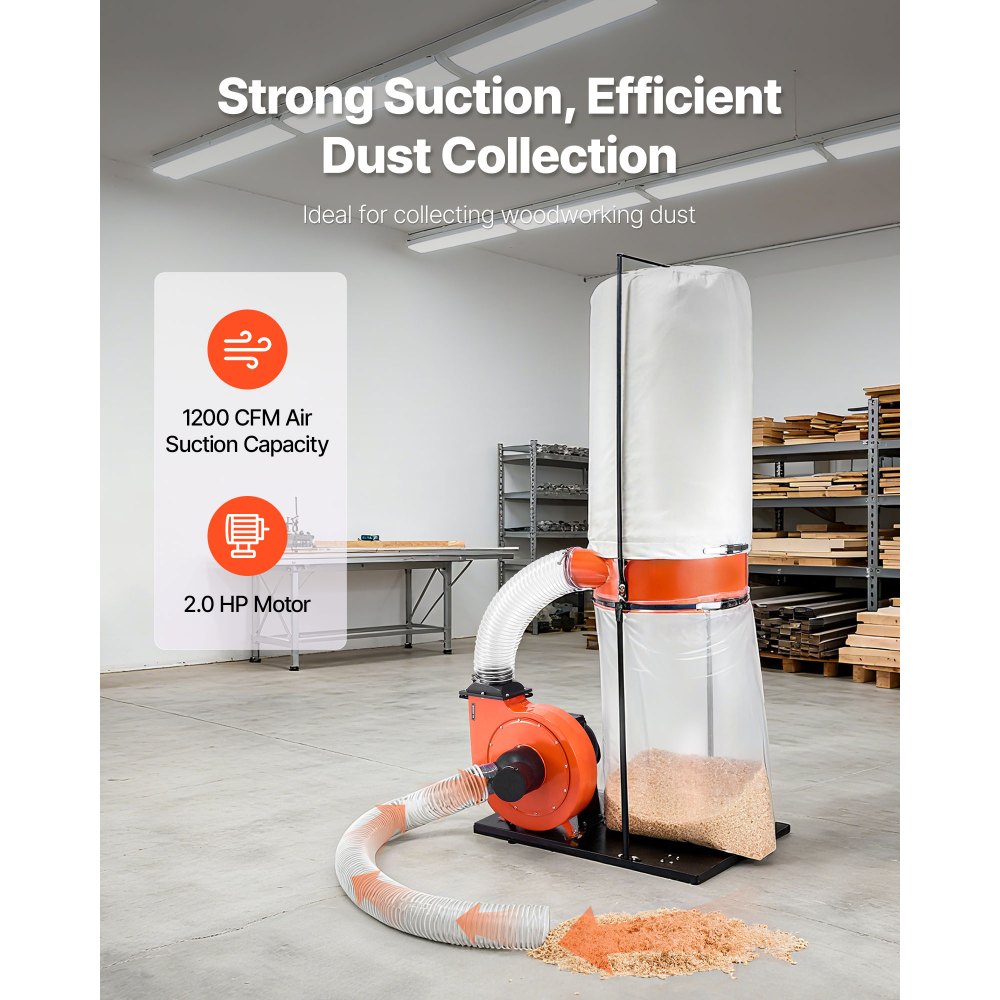 VEVOR Dust Collector, 1200 CFM 2.5 Micron Vortex Cone Dust Collectors ...