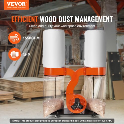 Dusting Containers Dual Collector Wood Workshop Dust Container 3 HP 1550 CFM Filter ...
