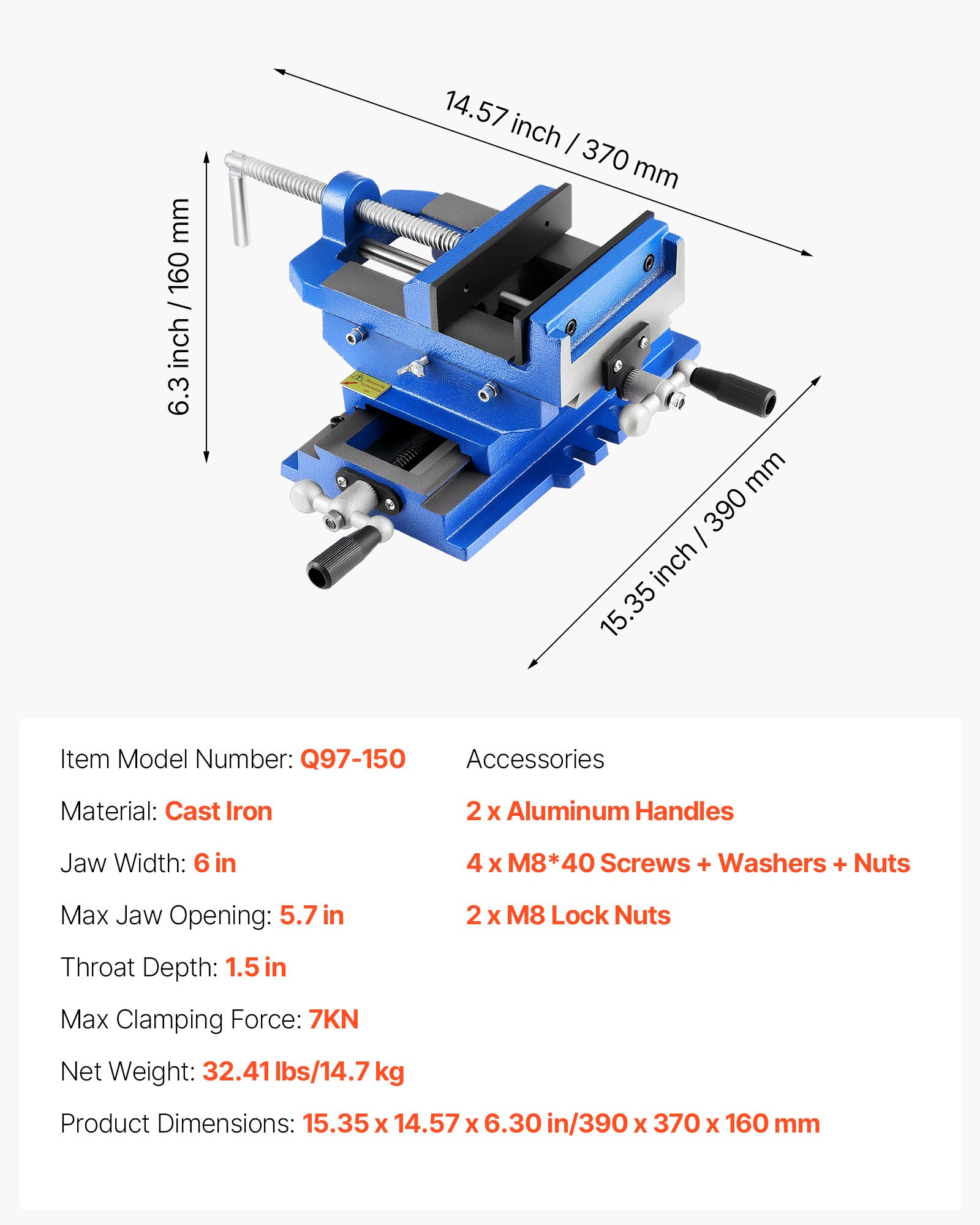 VEVOR Cross Slide Drill Press Vise, 6 Inch Jaw Width, 2 Way X-Y Axis ...
