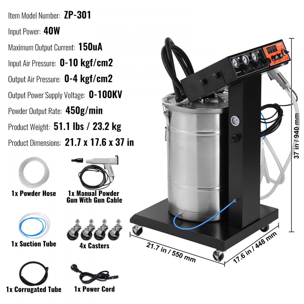 Powder Coating System Amazon VEVOR Powder Coating System, 40 W 100KV Electrostatic Output Powder ...