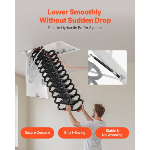 Steel Attic Ladder Ceiling-Mounted Attic Stairs for 8.5 to 9.4 ft ...