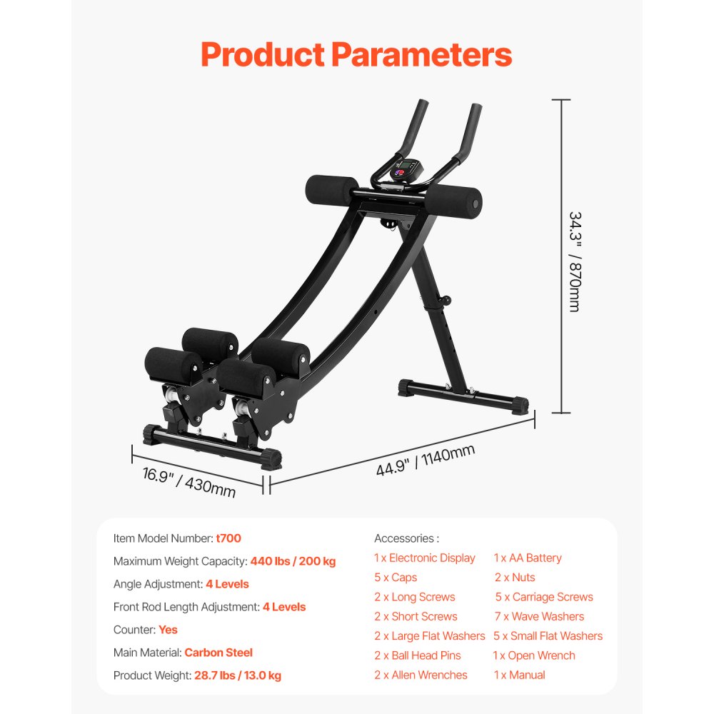 VEVOR Ab Workout Home Equipment –16 Levels, 440 lbs Capacity