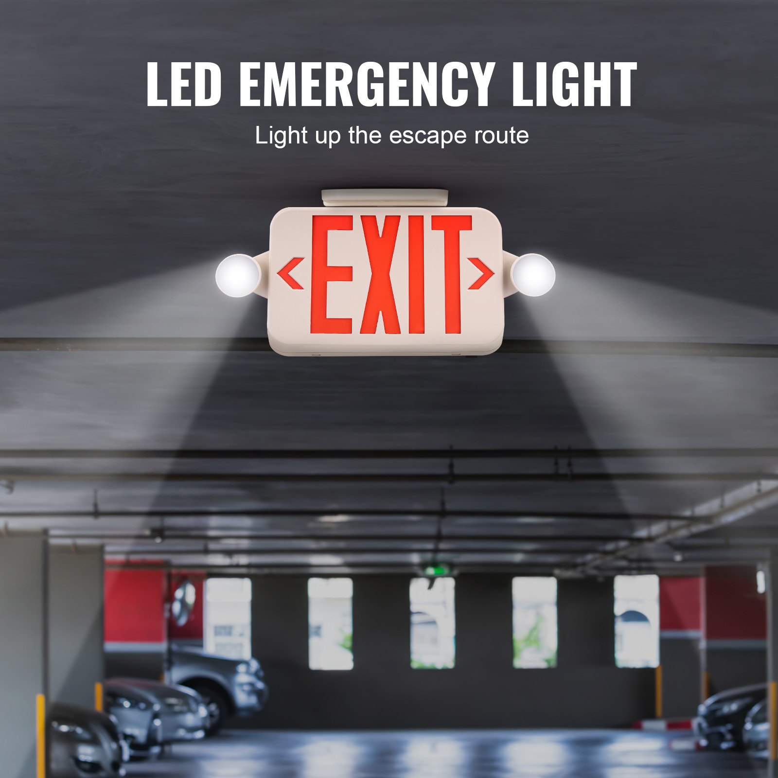 VEVOR LED Exit Sign with Emergency Lights, Two LED Adjustable Heads ...