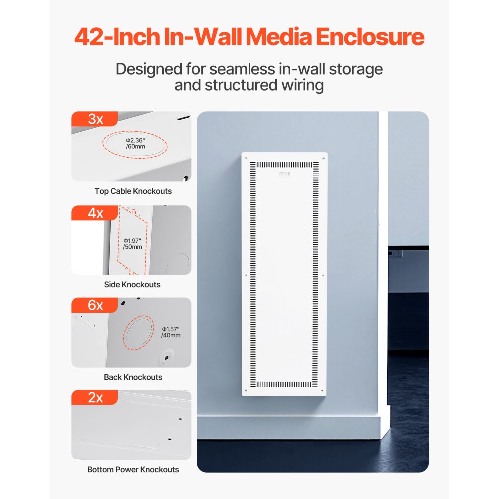 VEVOR In Wall Media Panel 42 Inch – 3×60mm, 4×50mm, 6×40mm
