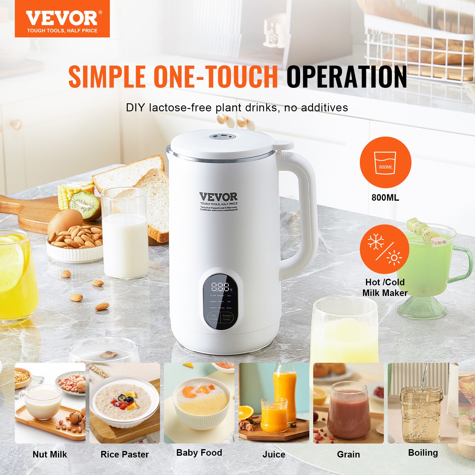 VEVOR Nut Milk Maker, 9in1 Soy Milk Maker with 12Leaf Blades, 800ML