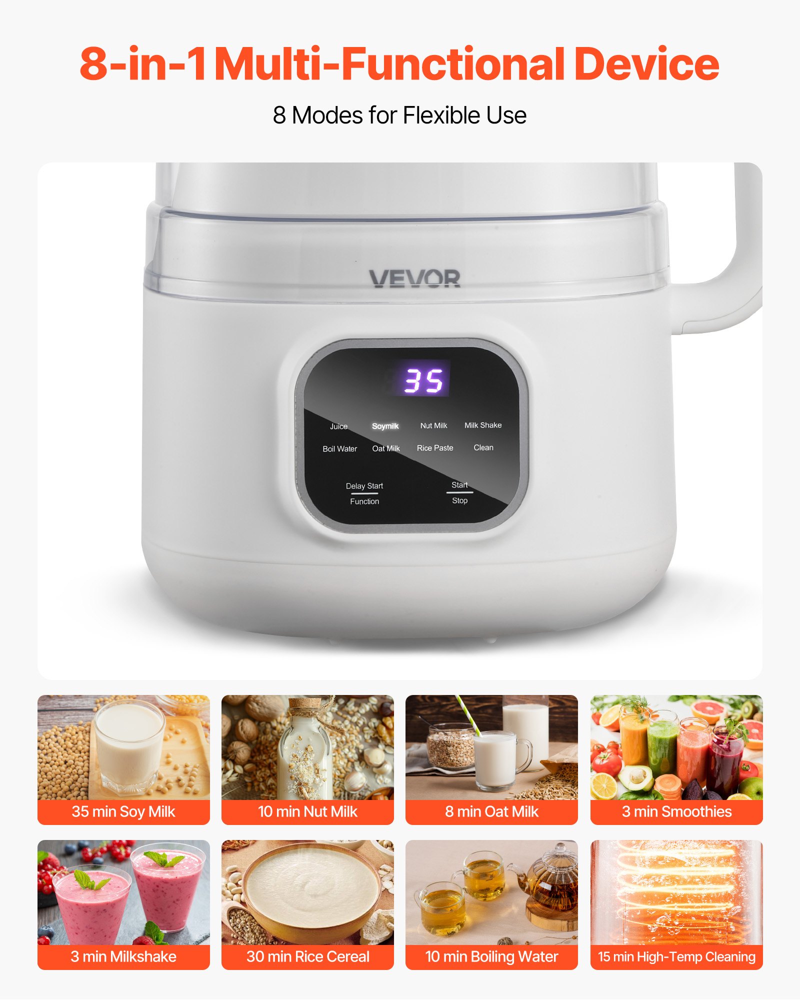 VEVOR 8 in 1 Nut Milk Maker – 34 oz, 200W, Self Cleaning
