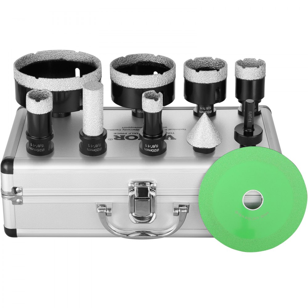 VEVOR Diamond Core Drill Bit Set 6 PCS 20 25 35 50 75 100mm Diamond Hole Saw Kit with Finger Milling Bit Cone Bit Saw Blade and Storage Case for Dry