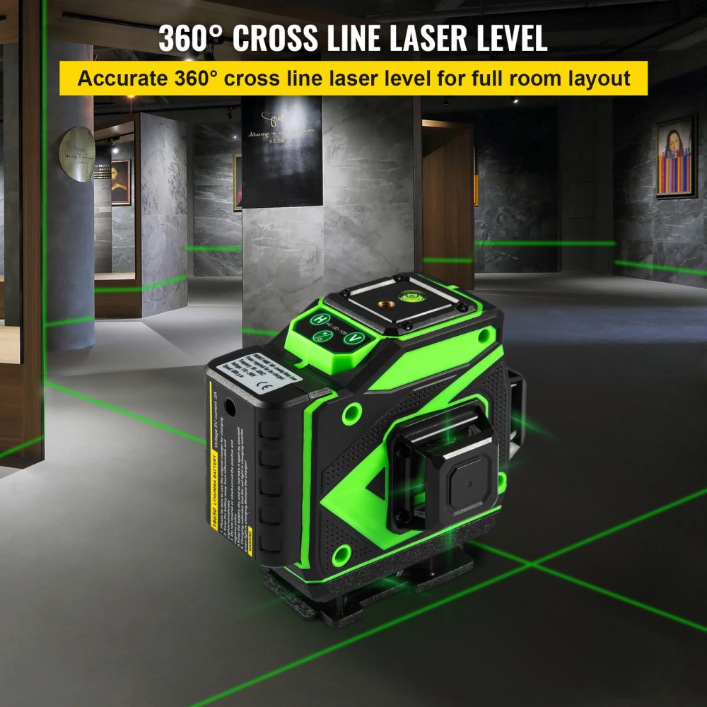 Excited Work 12 Lines Laser Leevl Self Leveling 3x360°, 3D Green Cross Line  for Construction and Wallpaper/Flooring, Rechargeable Li-io（並行輸入品）  その他DIY、業務、産業用品
