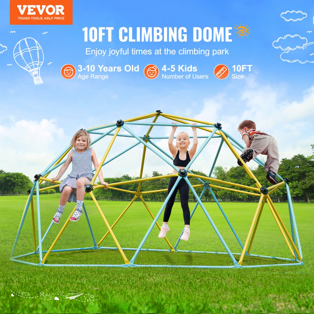 VEVOR Climbing Dome, 10FT Geometric Dome Climber Play Center for Kids 3 ...