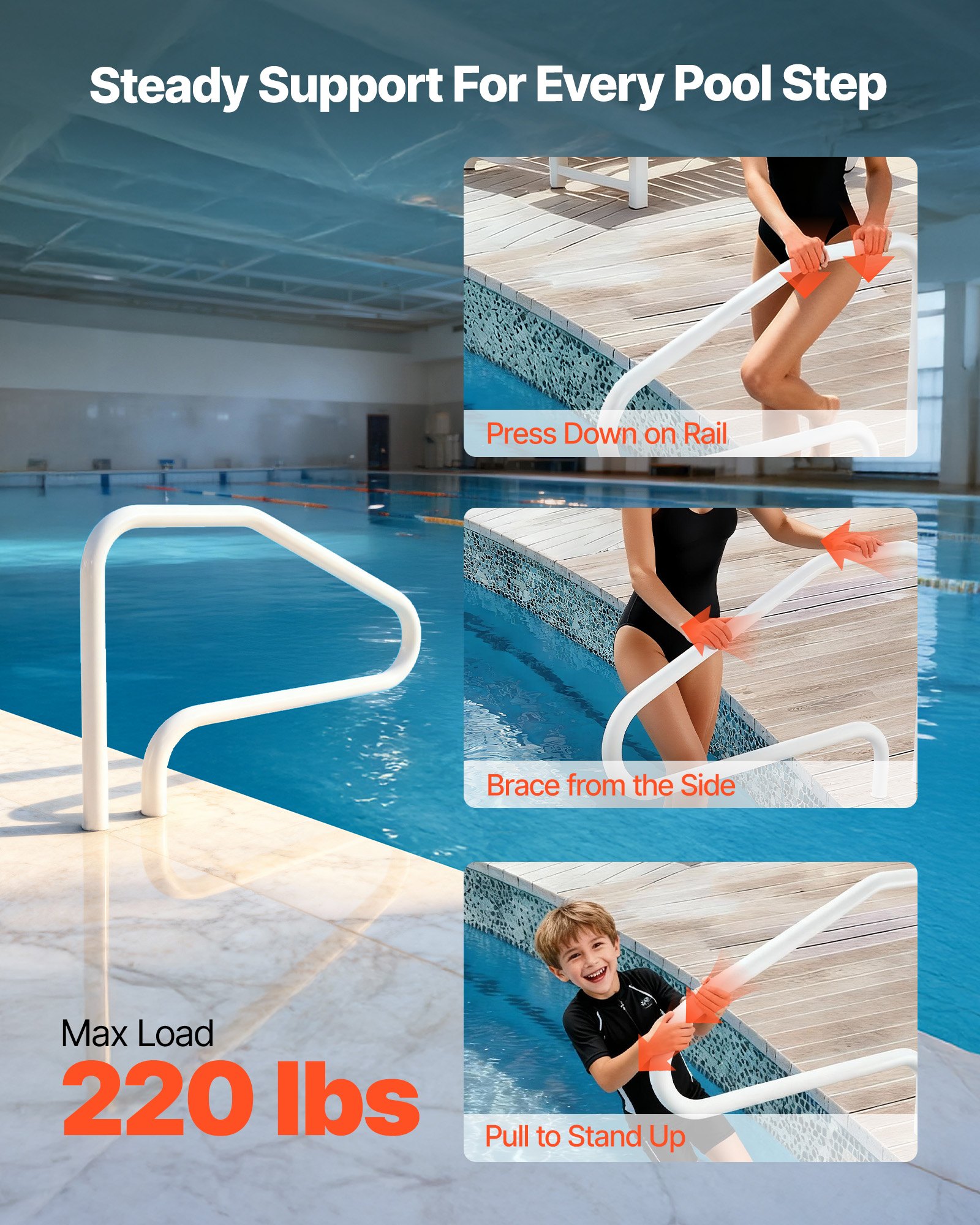 VEVOR Stainless Steel Pool Handrail – 48x32 in, 220 lbs