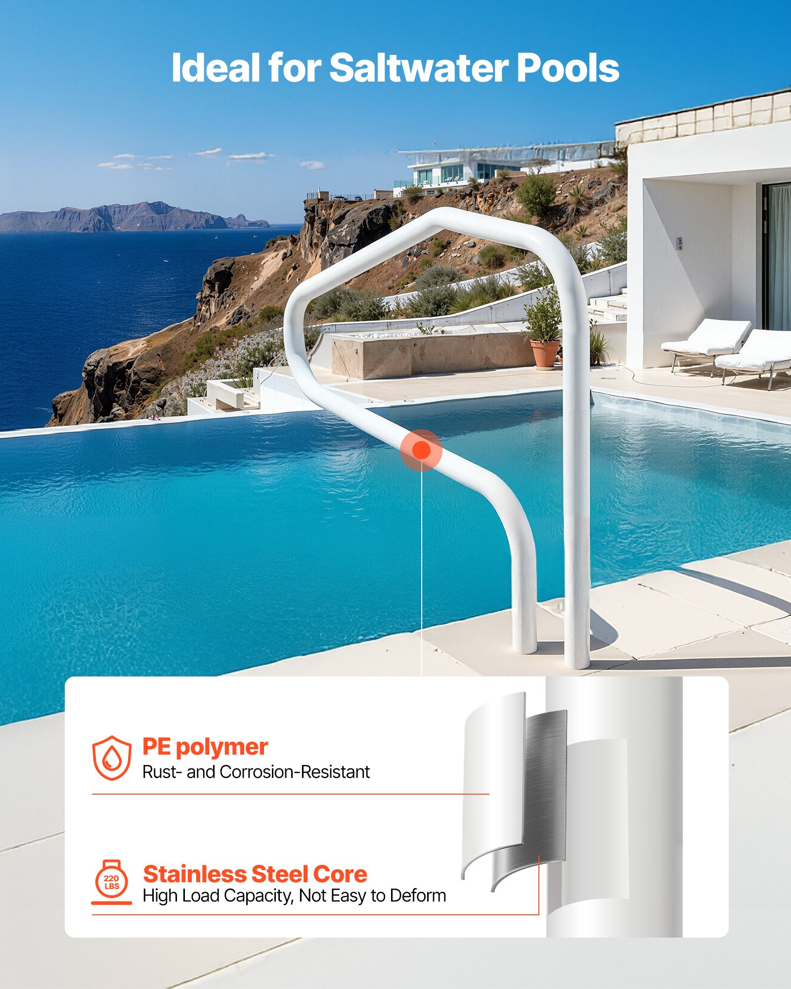 VEVOR Stainless Steel Pool Handrail – 48x32 in, 220 lbs