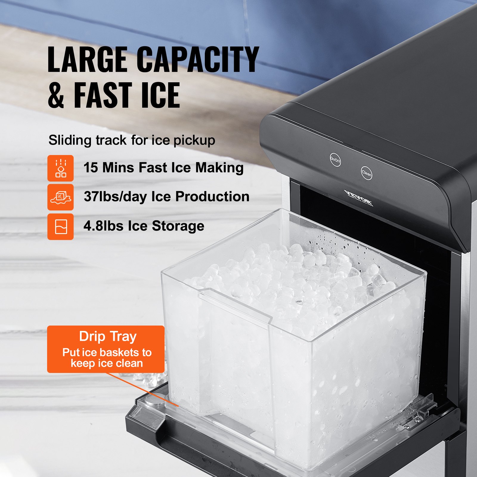 VEVOR Countertop Ice Maker, 37lbs in 24Hrs, Auto SelfCleaning Portable