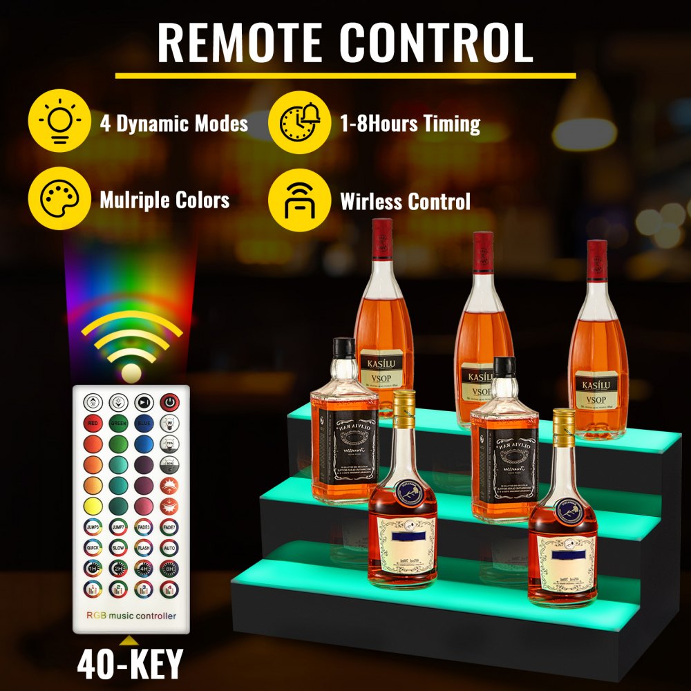VEVOR LED Lighted Liquor Bottle Display Shelf, 24-inch LED Bar Shelves ...