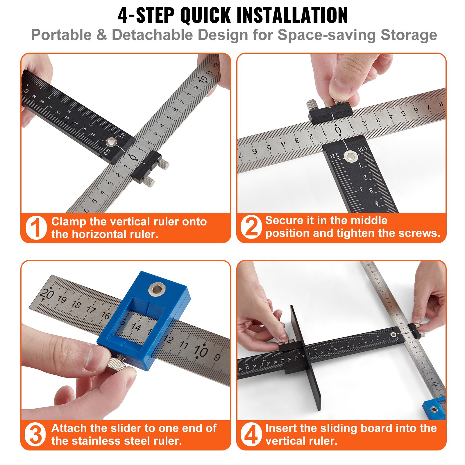 thumbnail image 2 of VASTHOME Cabinet Hardware Jig – Drill Guide Tool For Handles & Pulls On Drawers & Doors, Aluminum Alloy, Metric + Imperial Scales, Portable Kit 2 of 9