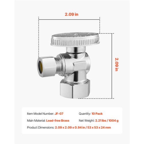 10-Pack Angle Stop Valve 1/4 Turn 5/8