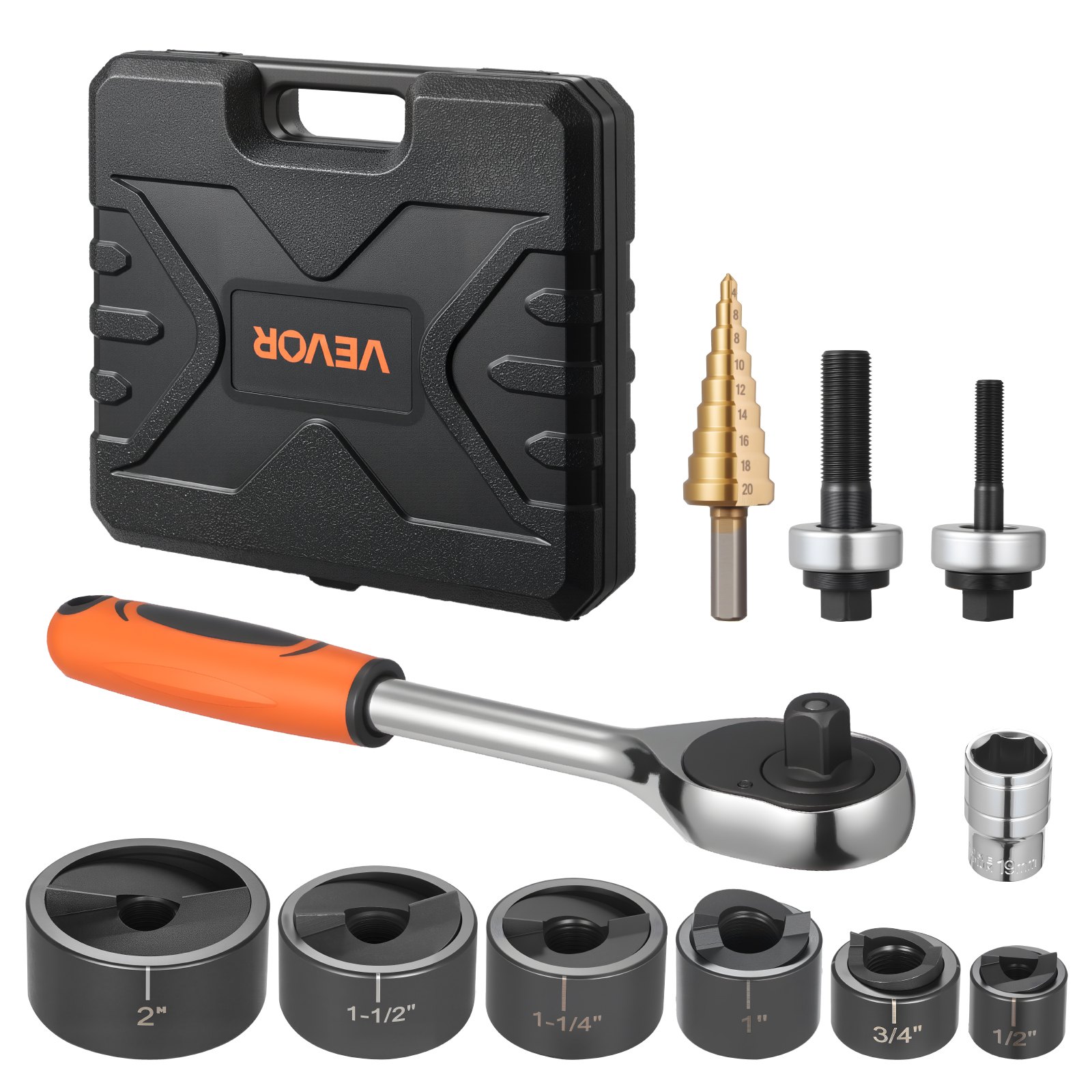 VEVOR Knockout Punch Set, 1/2 to 2 inch SLUG-Buster Ratchet Knockout ...