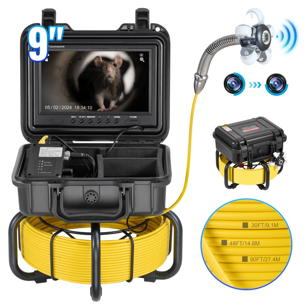 VEVOR Sewer Camera 165 ft/50m Self-Leveling Drain Camera with 9