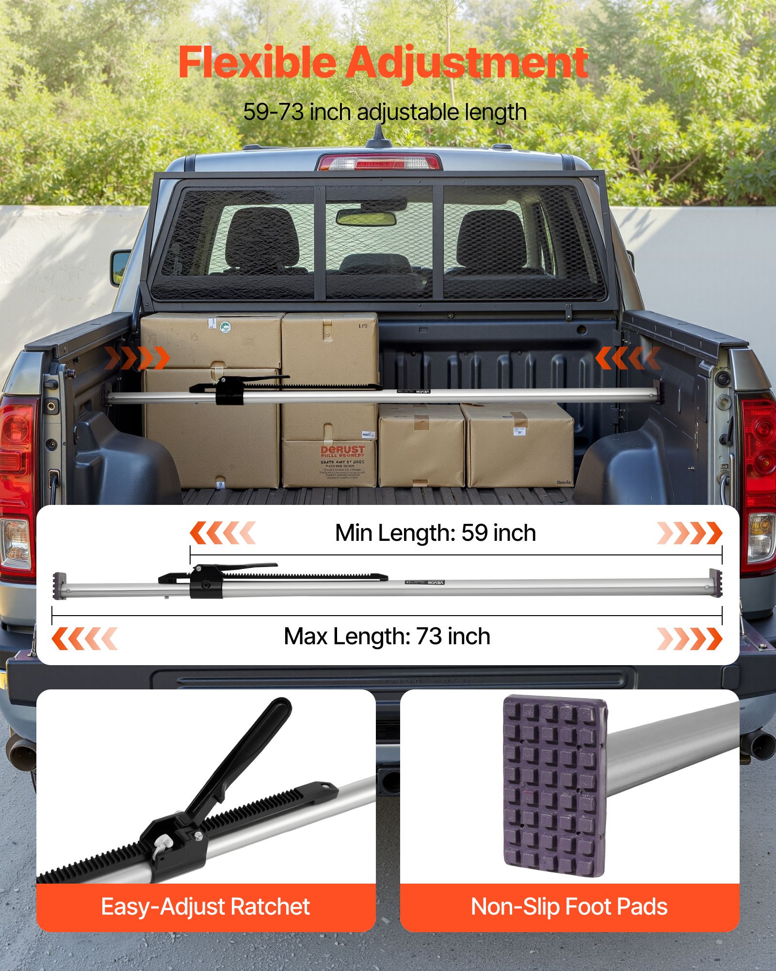 Picture of VEVOR Cargo Bar, Ratcheting Cargo Bar Adjustable from 59