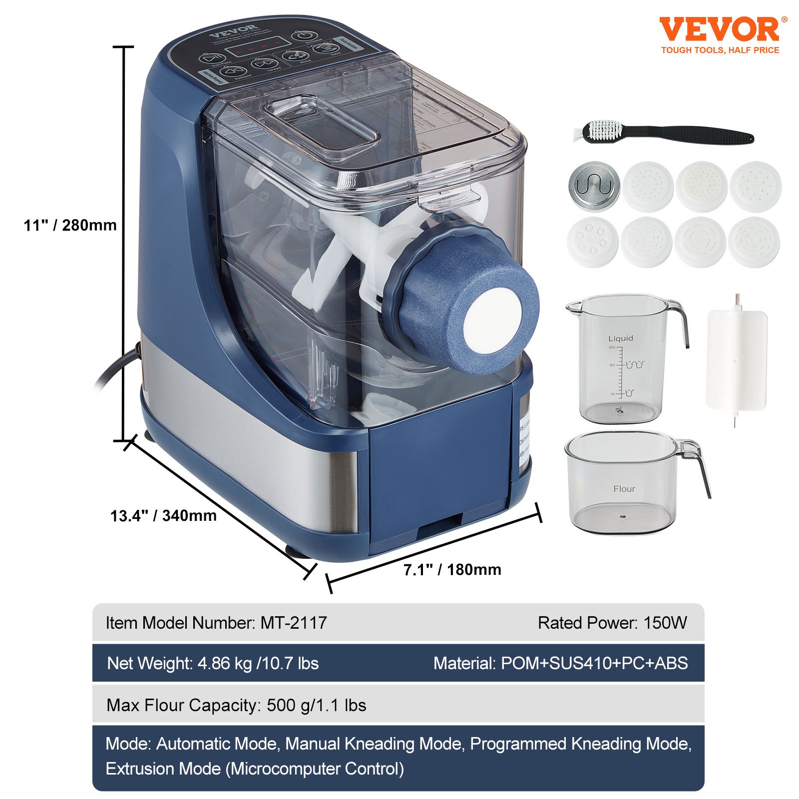 VEVOR Electric Pasta Maker, 150W Automatic Noodle Maker Machine with 8