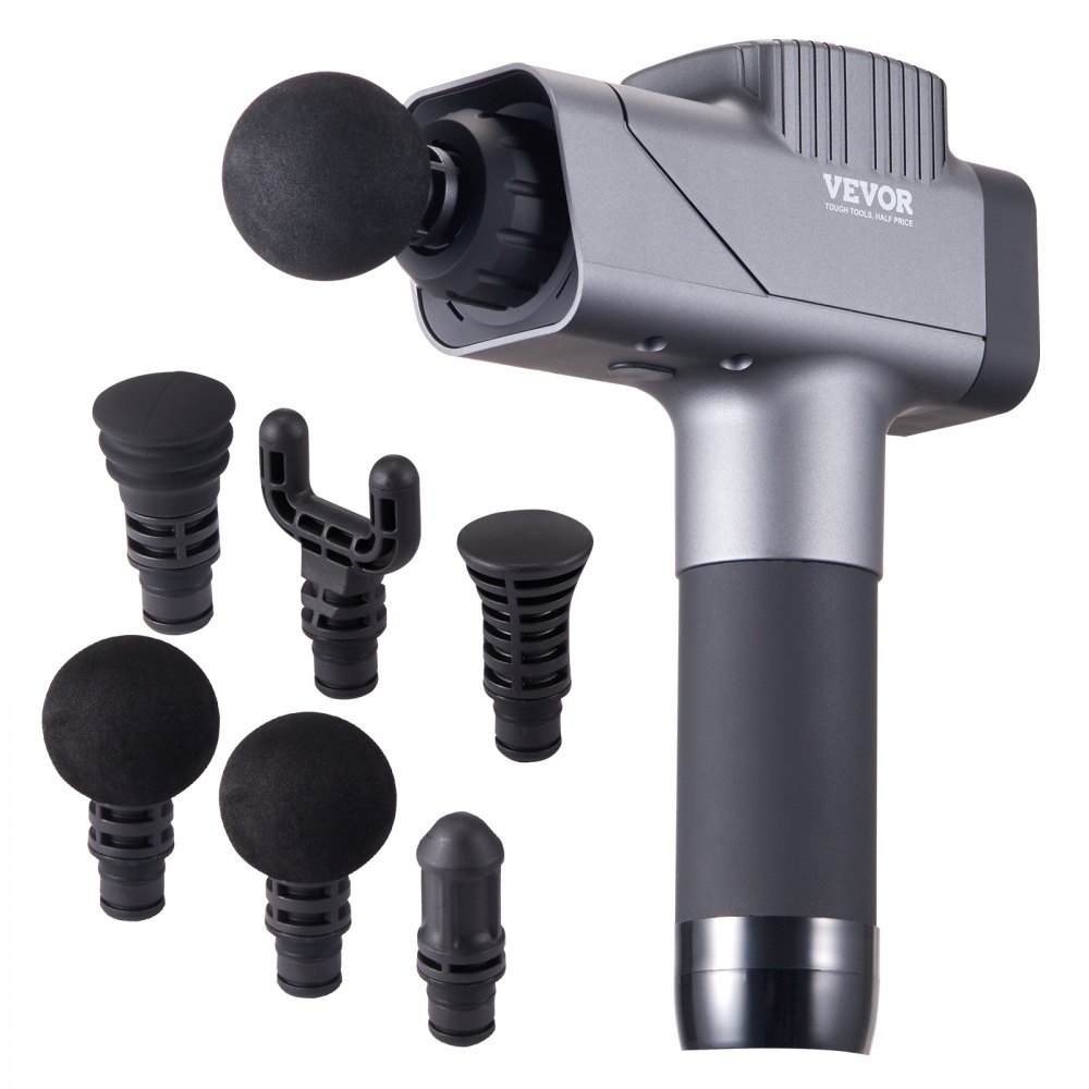 VEVOR Massage Gun Deep Tissue with 9 Speed Levels & 6 Massage Heads, 24V 2500mAh Batteries, Percussion Muscle Massager for Athletes, Handheld Electric Massage Gun for Pain Relief, Muscle Relaxation - Gray main image 1
