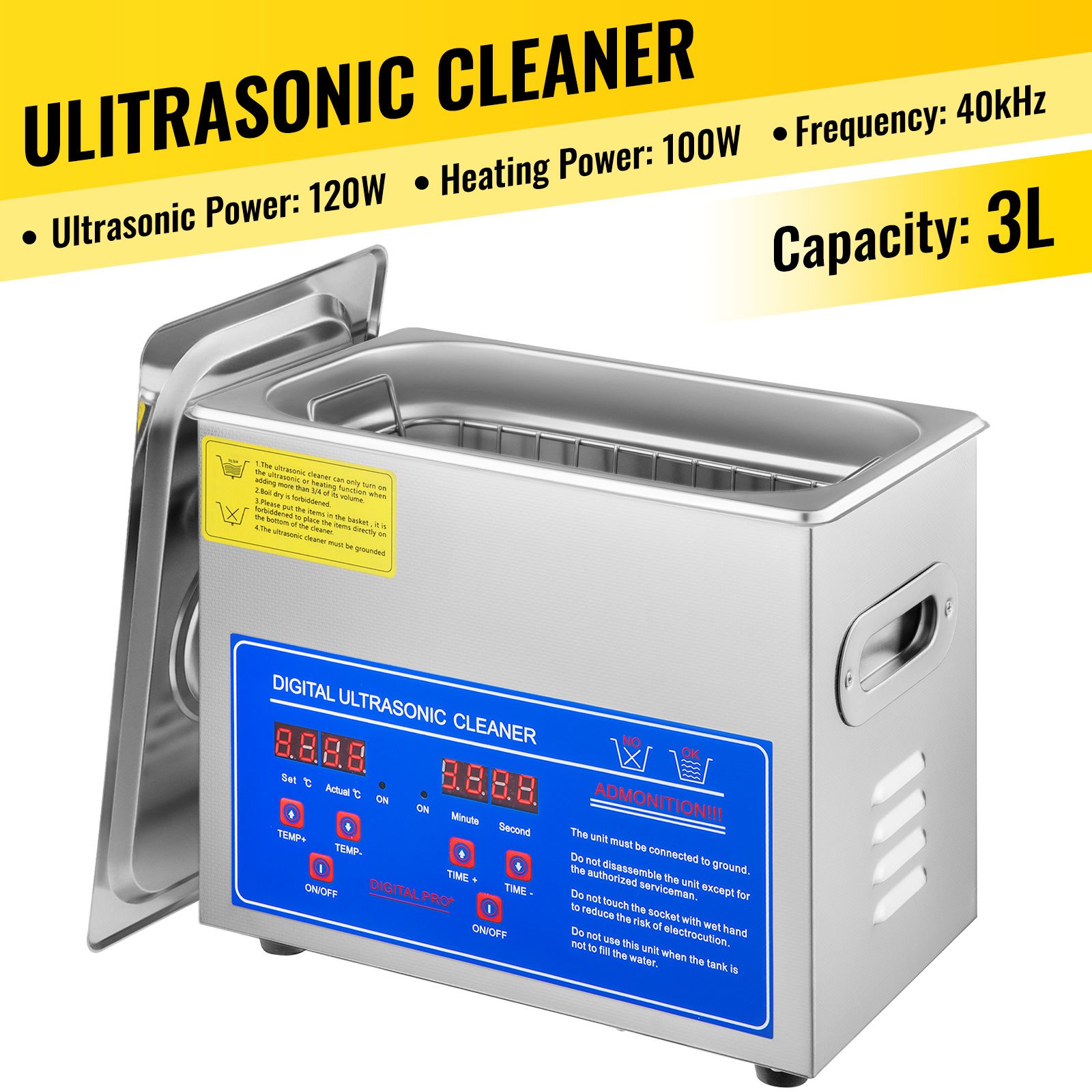 VEVOR VEVOR 3L Ultrasonic Cleaner Machine Stainless Steel Ultrasonic ...