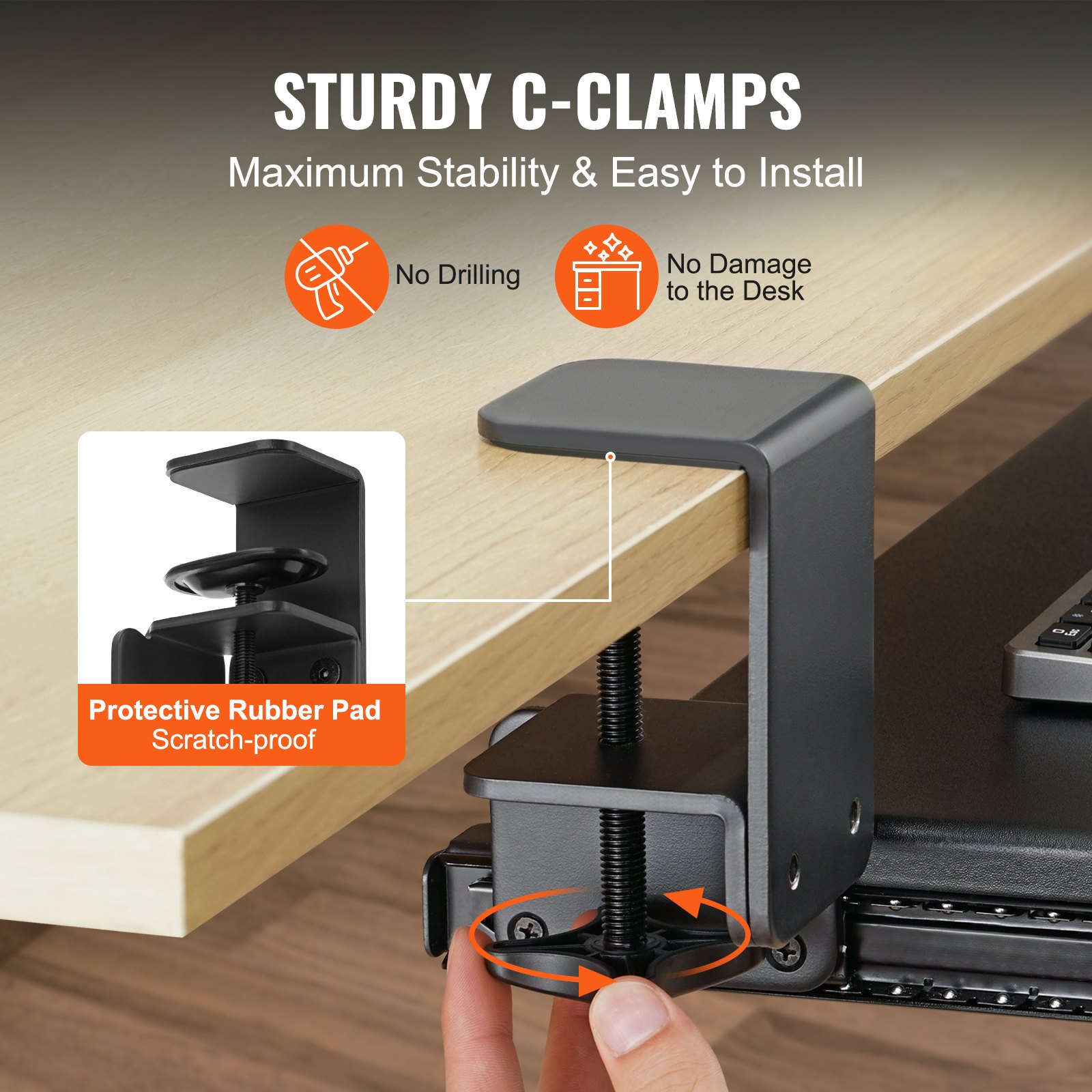 VEVOR Clamp on Keyboard Tray Under Desk, Desk Keyboard Tray Slide out ...