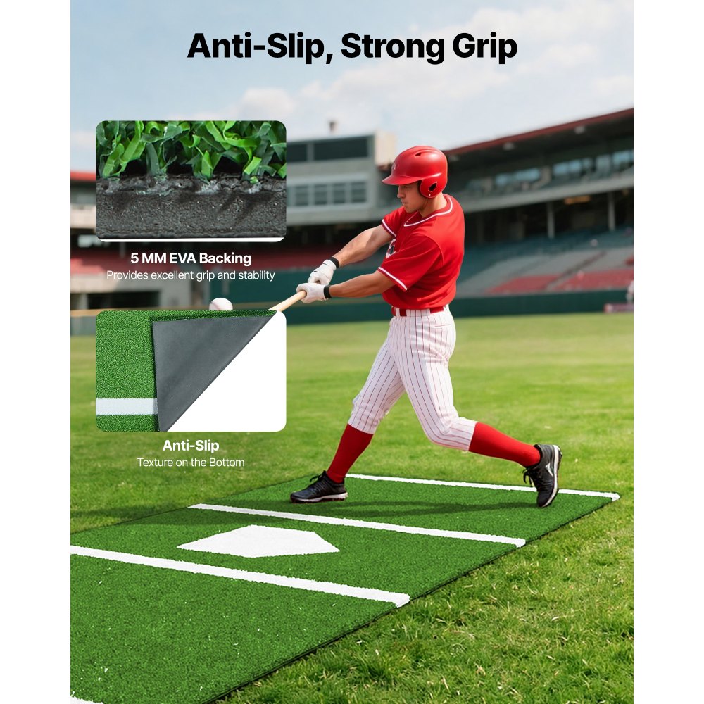 Softball Rug VEVOR 10x3.8 ft Baseball Softball Hitting Batting Mat, Indoor/Outdoor ...