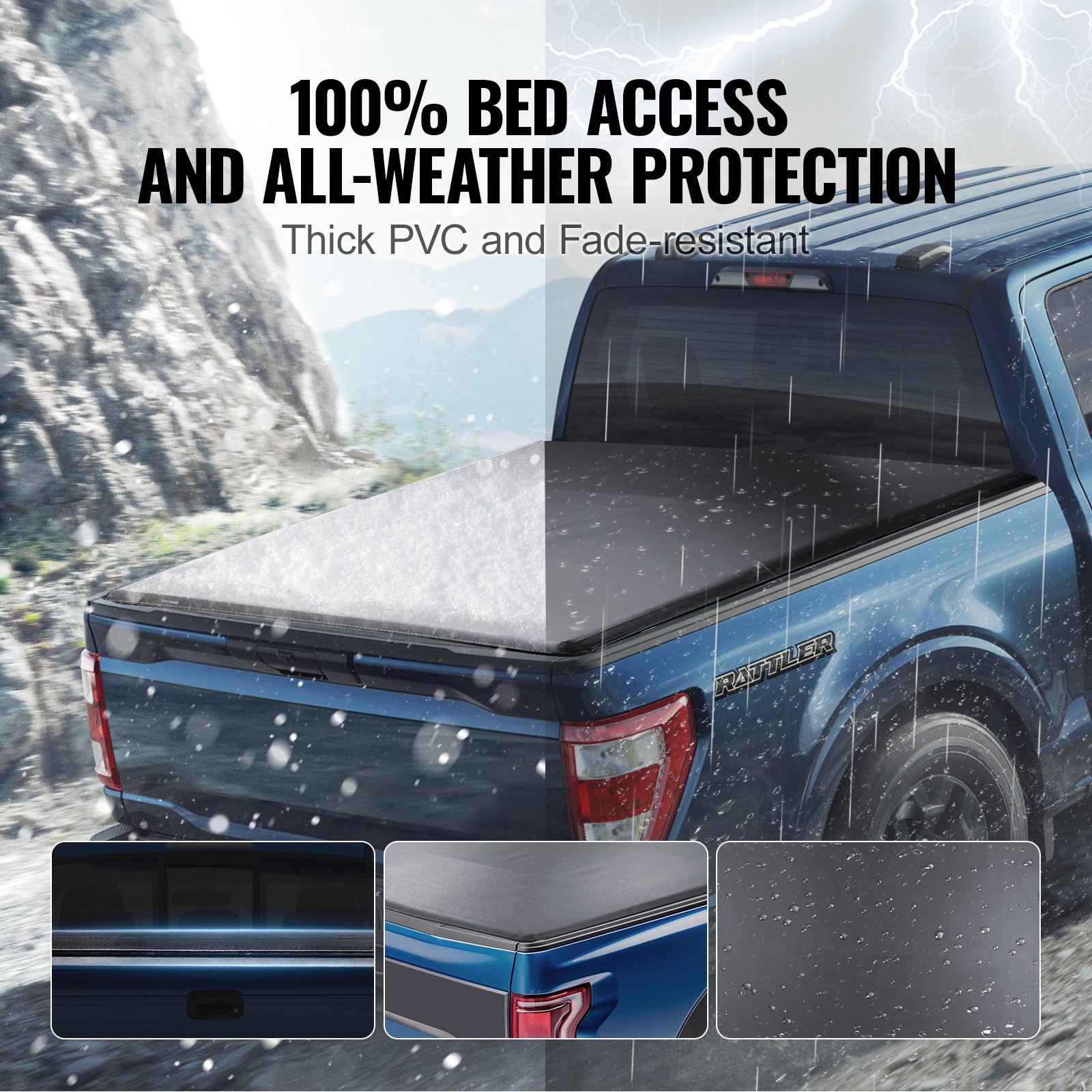 VEVOR Truck Bed Cover, Roll Up Truck Bed Tonneau Cover, Compatible with ...