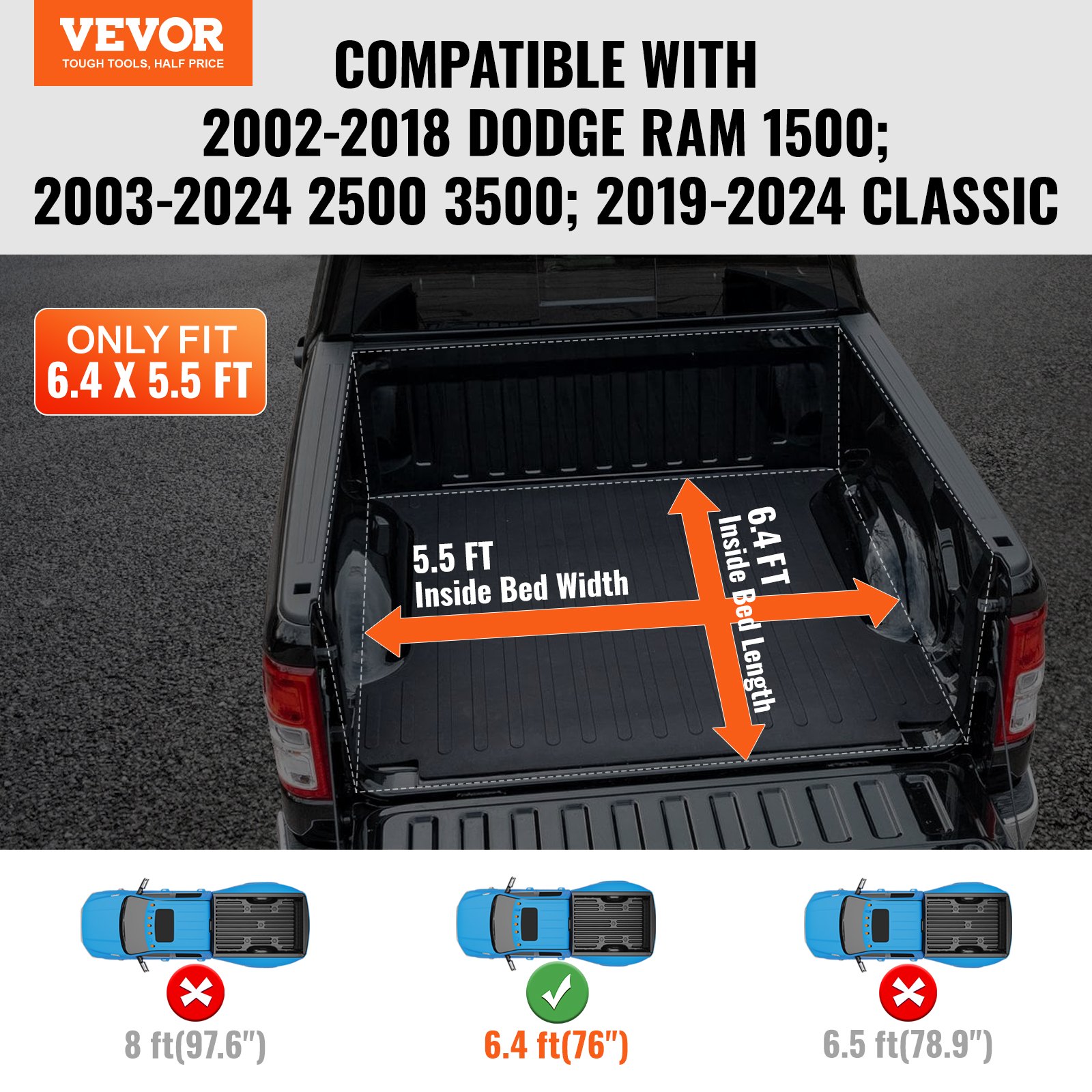 VEVOR Truck Bed Cover, Roll Up Truck Bed Tonneau Cover, Compatible with