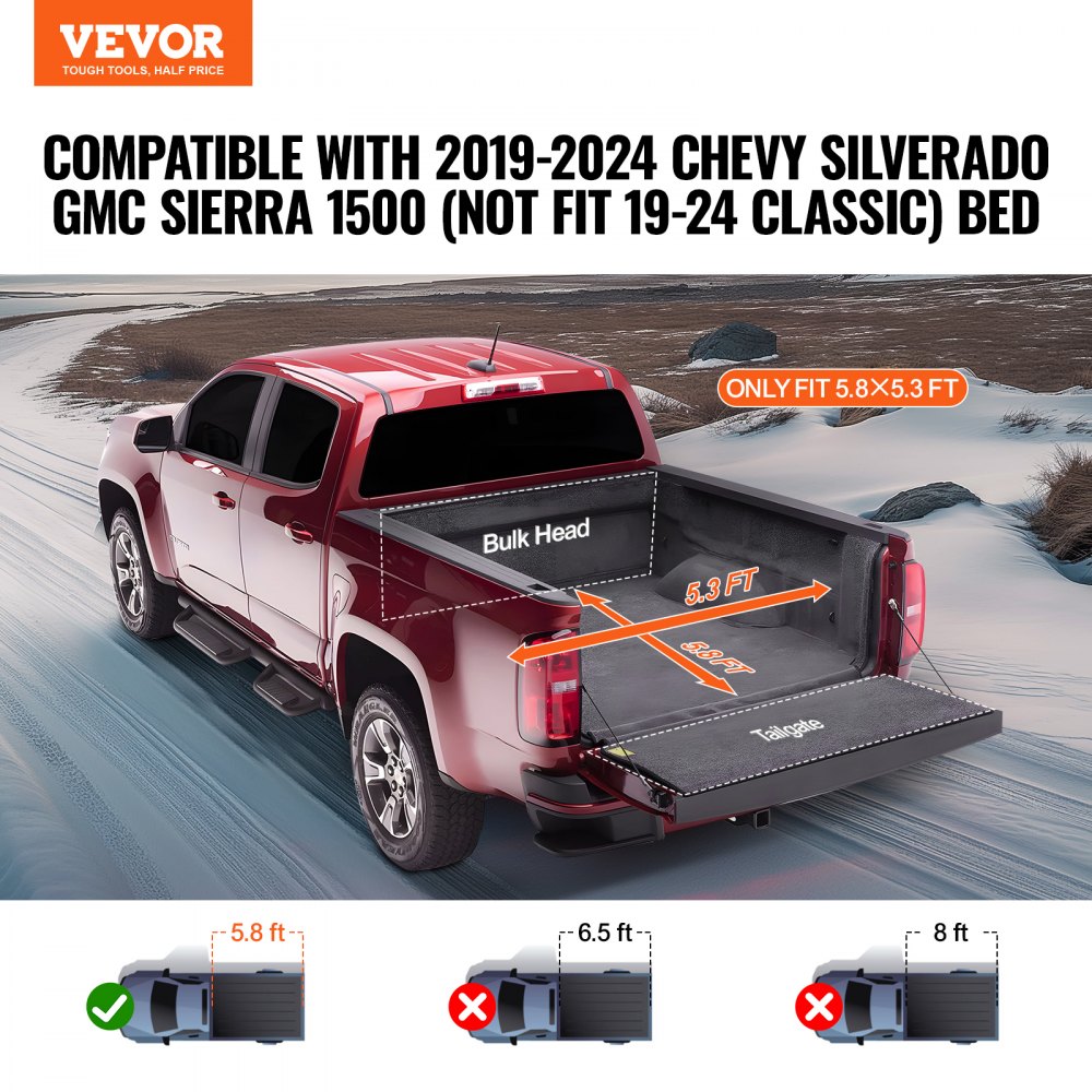 VEVOR Truck Bed Cover, Roll Up Truck Bed Tonneau Cover, Compatible with
