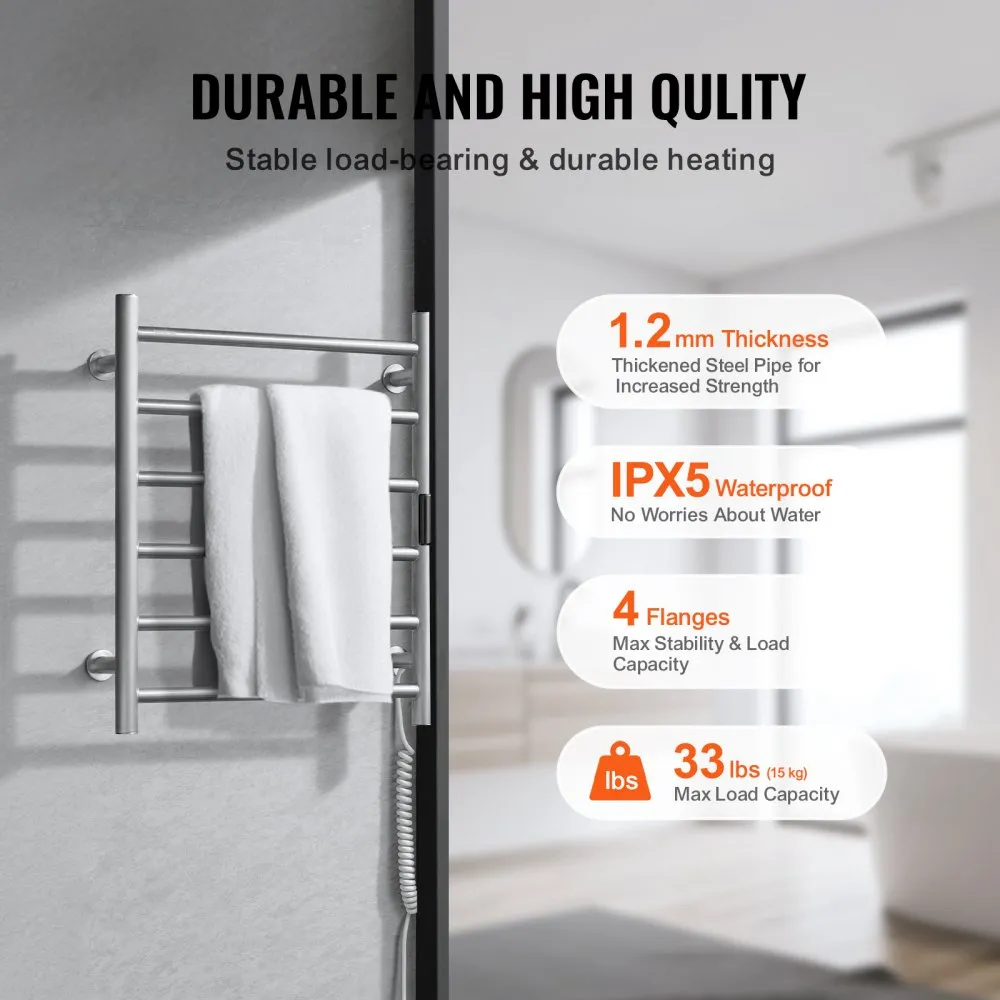 VEVOR 6-Bar Towel Warmer Rack Wall Mounted Heated Towel Rack for ...