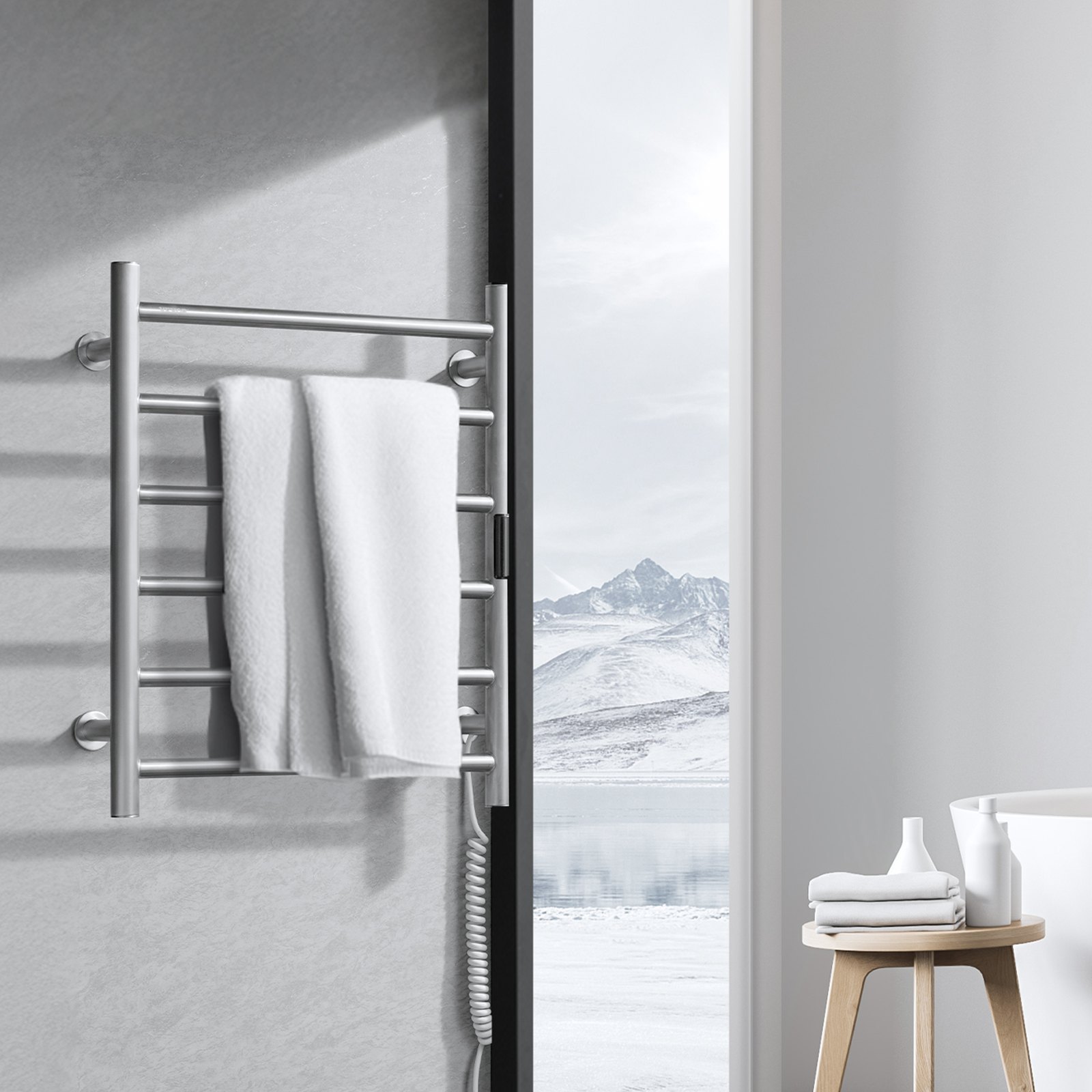 VEVOR 6 Bars Towel Warmer Rack, Wall Mounted Heated Towel Rack for ...