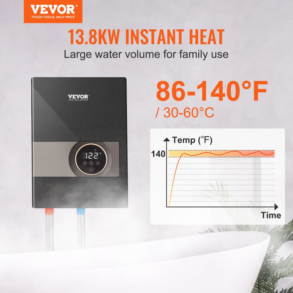 VEVOR Instant Water Heater 13.8kw Electric Tankless Water Boiler