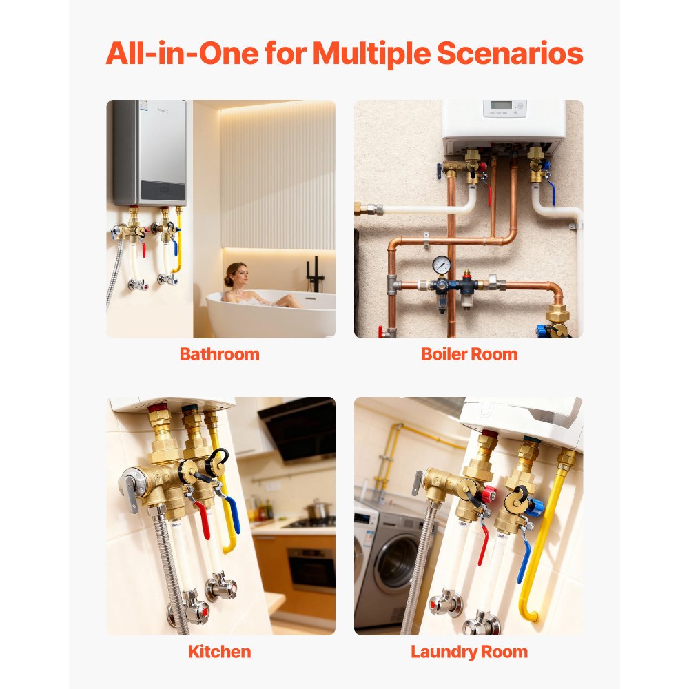 View of VEVOR Water Heater Kit, 3/4 Inch Tankless Water Heater Service Valve ...