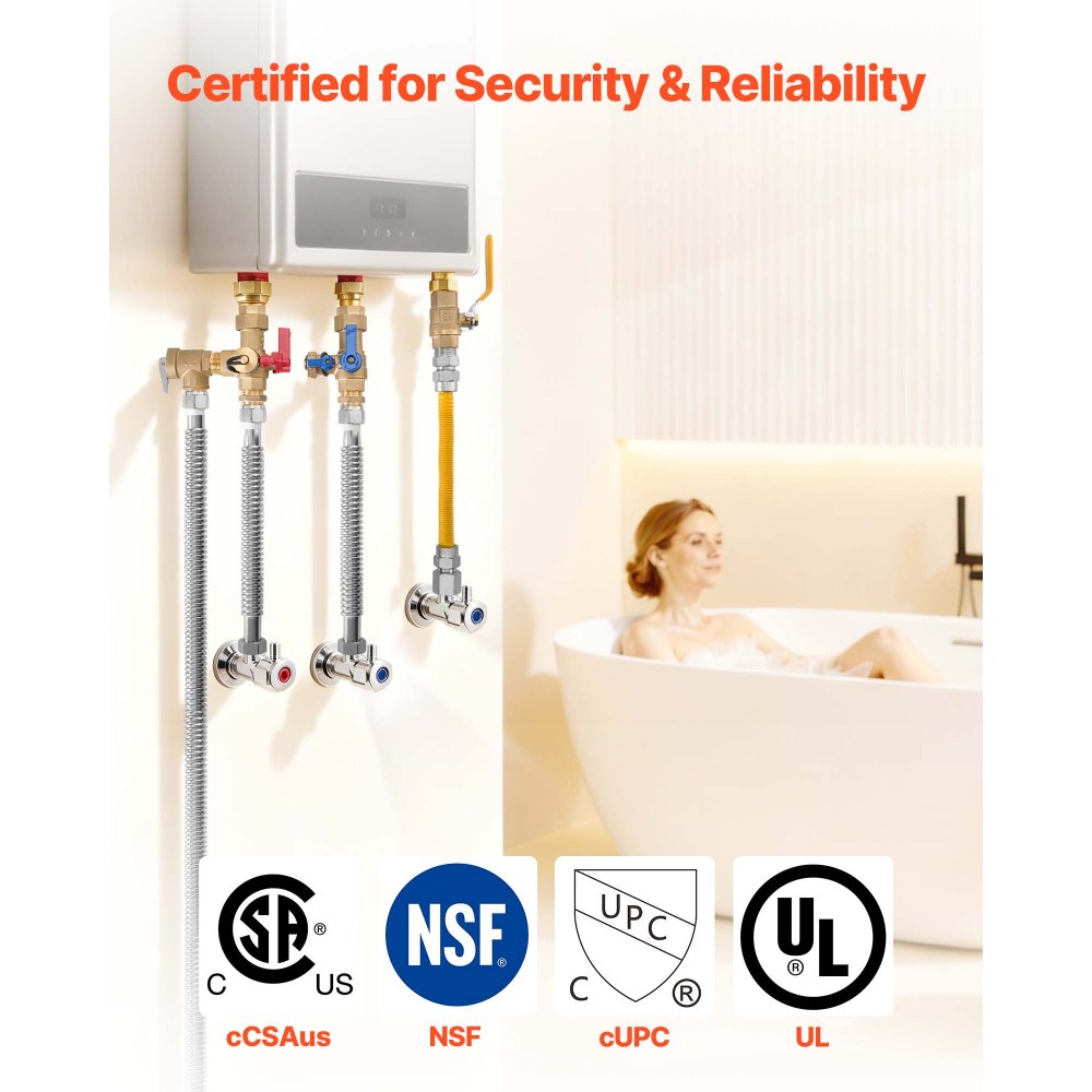 View of VEVOR Water Heater Kit, 3/4 Inch Cold & Hot Water Plumbing Repair Kit ...